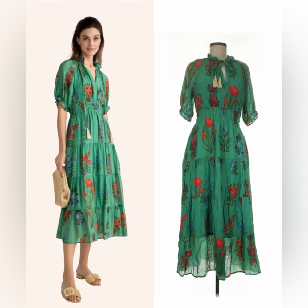 Anthropologie THML Green Floral Tamara Midi Dress - Picture 2 of 16